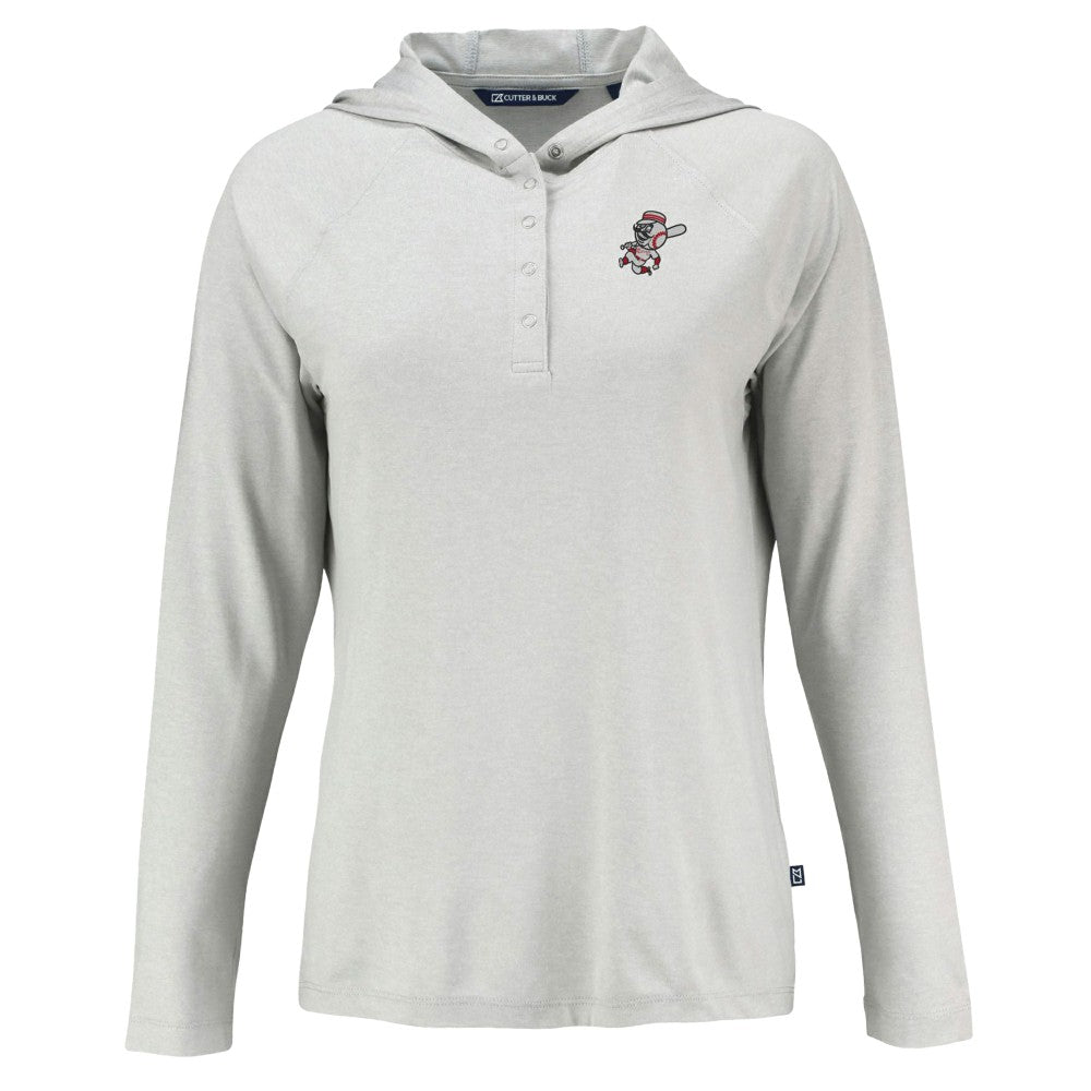 Cincinnati Reds Cutter & Buck Women's Cooperstown Collection Coastline Epic Comfort Eco Recycled Hoodie Raglan Long Sleeve T-Shirt Outlet