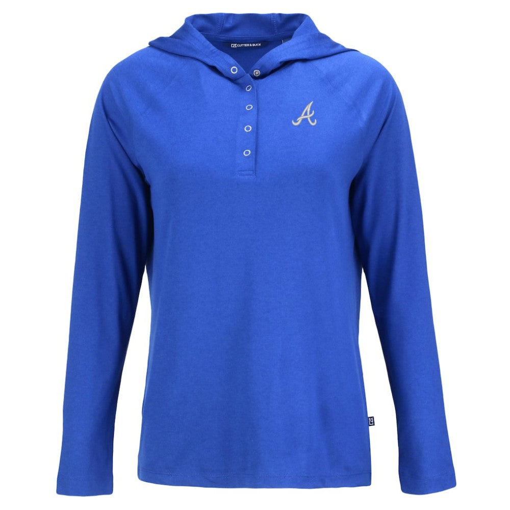 Atlanta Braves Cutter & Buck Women's  Coastline Epic Comfort Eco Recycled Hoodie Raglan Long Sleeve T-Shirt Discount