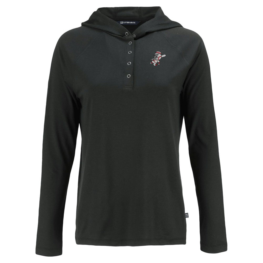 Cincinnati Reds Cutter & Buck Women's Cooperstown Collection Coastline Epic Comfort Eco Recycled Hoodie Raglan Long Sleeve T-Shirt Sale