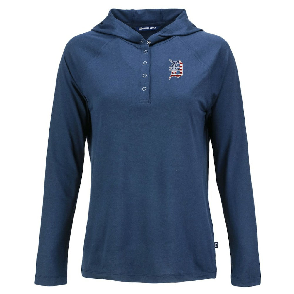 Detroit Tigers Cutter & Buck Women's Stars And Stripes Coastline Epic Comfort Eco Recycled Hoodie Raglan Long Sleeve T-Shirt Discount