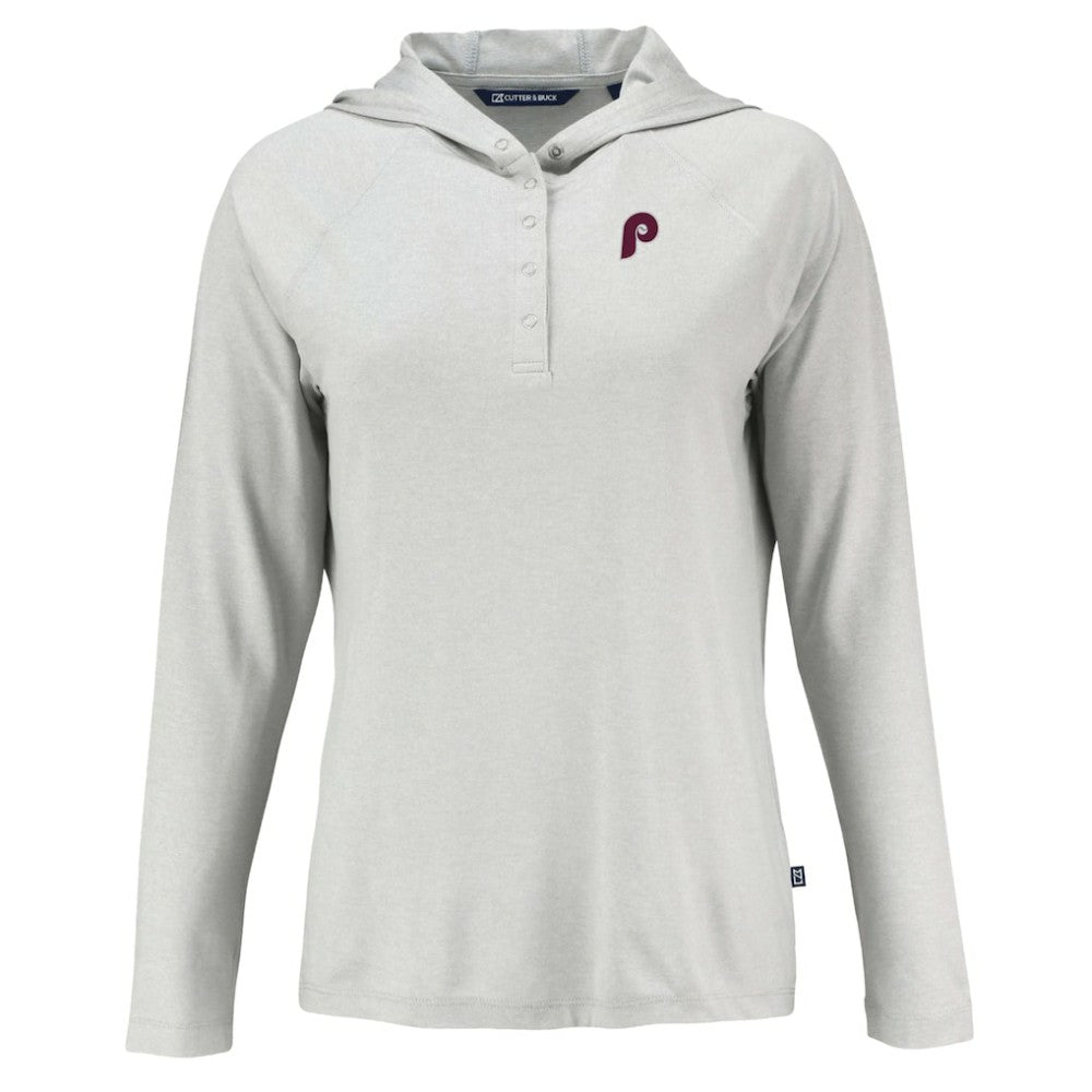 Philadelphia Phillies Cutter & Buck Women's Cooperstown Collection Coastline Epic Comfort Eco Recycled Hoodie Raglan Long Sleeve T-Shirt Online
