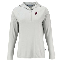 Philadelphia Phillies Cutter & Buck Women's Cooperstown Collection Coastline Epic Comfort Eco Recycled Hoodie Raglan Long Sleeve T-Shirt Online