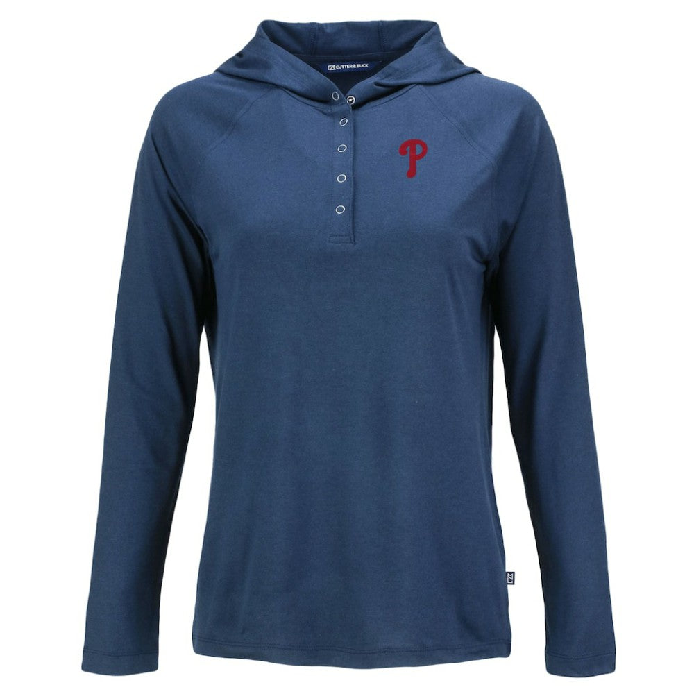 Philadelphia Phillies Cutter & Buck Women's  Coastline Epic Comfort Eco Recycled Hoodie Raglan Long Sleeve T-Shirt Discount