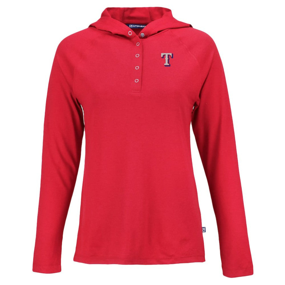 Texas Rangers Cutter & Buck Women's  Coastline Epic Comfort Eco Recycled Hoodie Raglan Long Sleeve T-Shirt Discount