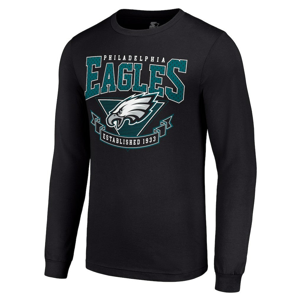 Philadelphia Eagles Starter '80s Inspired Team Logo Long Sleeve T-Shirt - Black - NFL