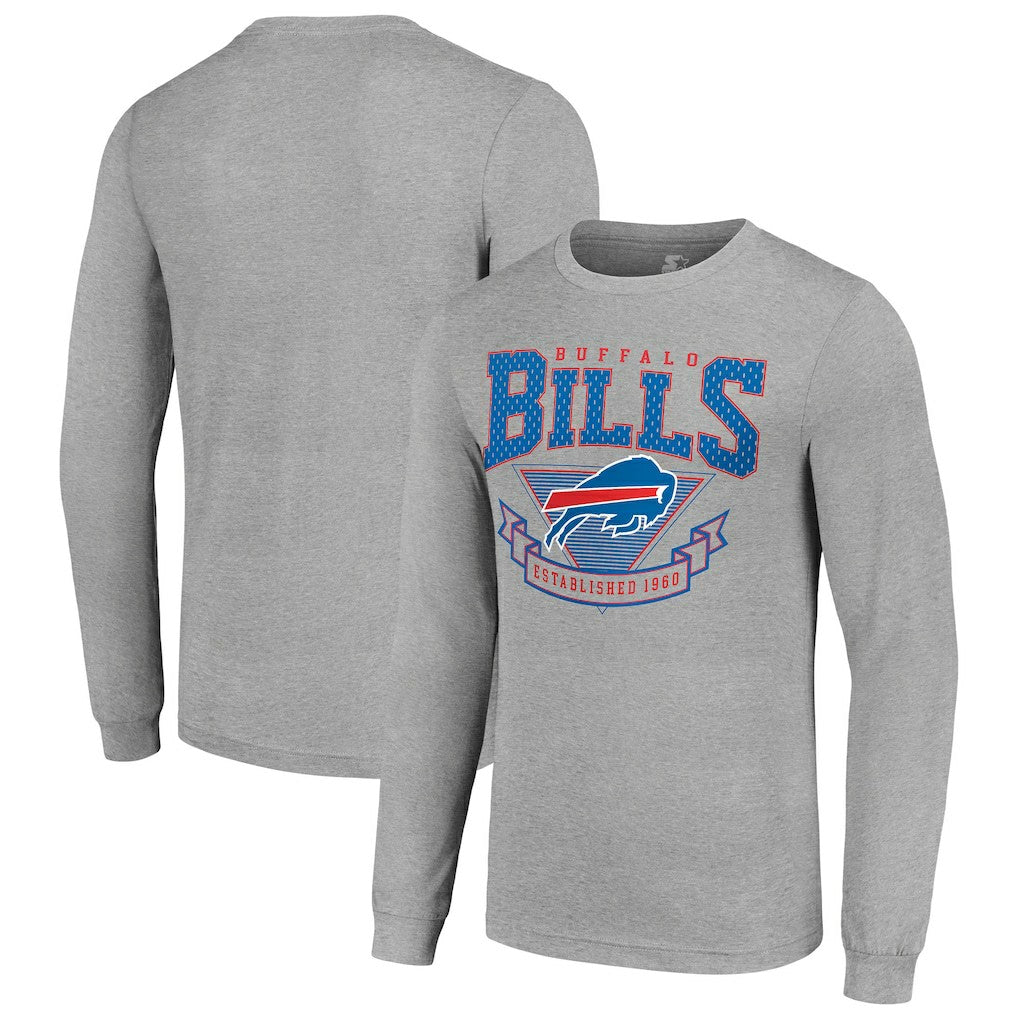 Buffalo Bills Starter '80s Inspired Team Logo Long Sleeve T-Shirt - Heather Gray - NFL