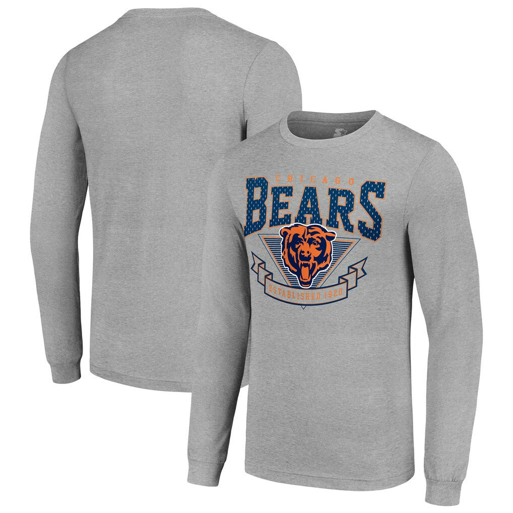 Chicago Bears Starter '80s Inspired Team Logo Long Sleeve T-Shirt - Heather Gray - NFL