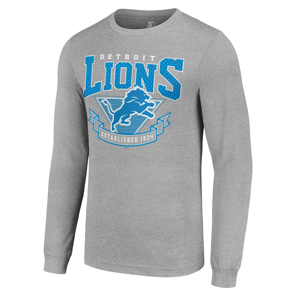 Detroit Lions Starter '80s Inspired Team Logo Long Sleeve T-Shirt - Heather Gray - NFL