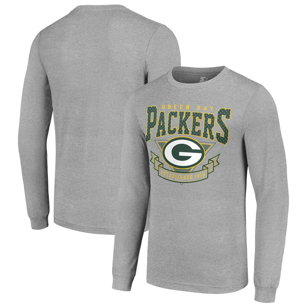 Green Bay Packers Starter '80s Inspired Team Logo Long Sleeve T-Shirt - Heather Gray - NFL