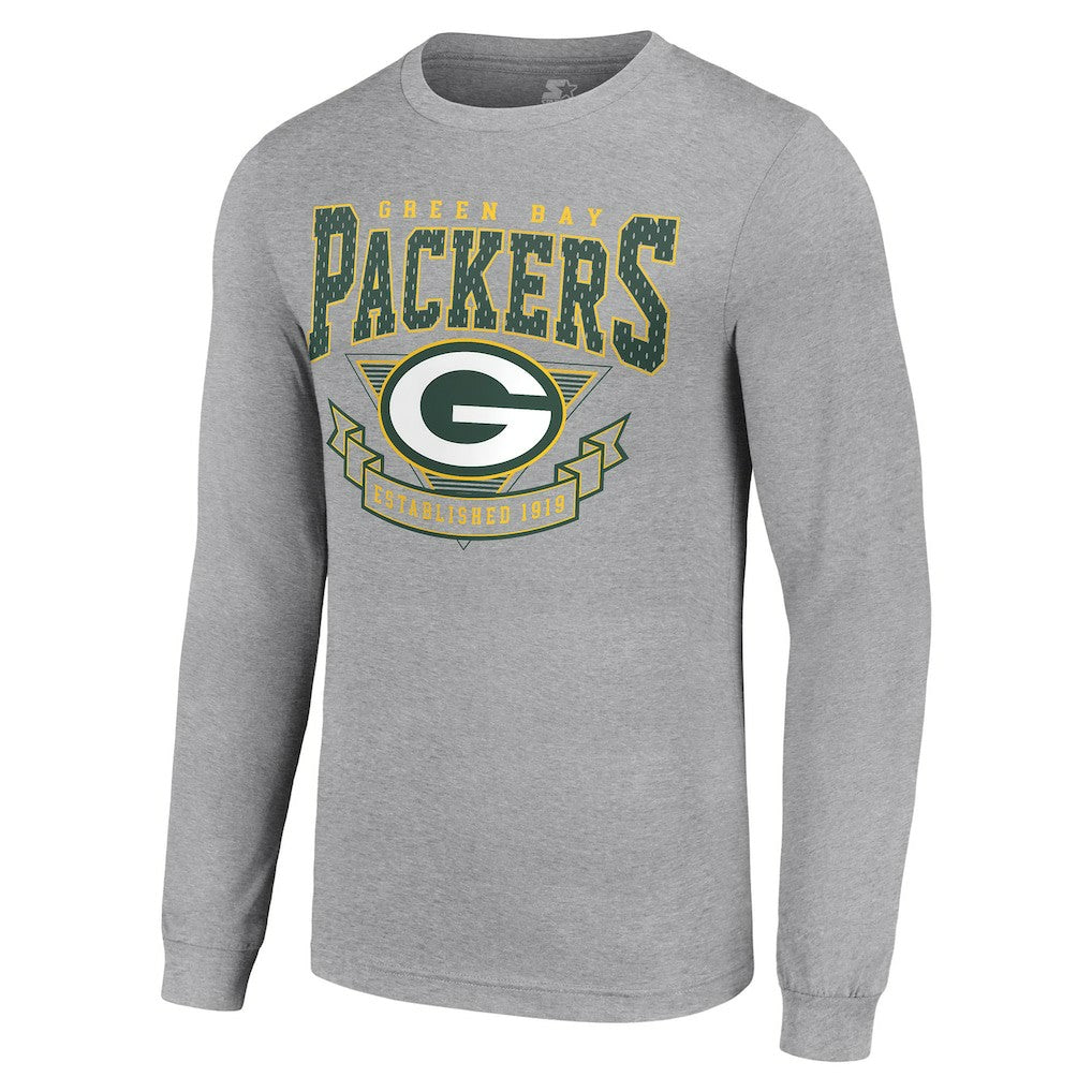 Green Bay Packers Starter '80s Inspired Team Logo Long Sleeve T-Shirt - Heather Gray - NFL