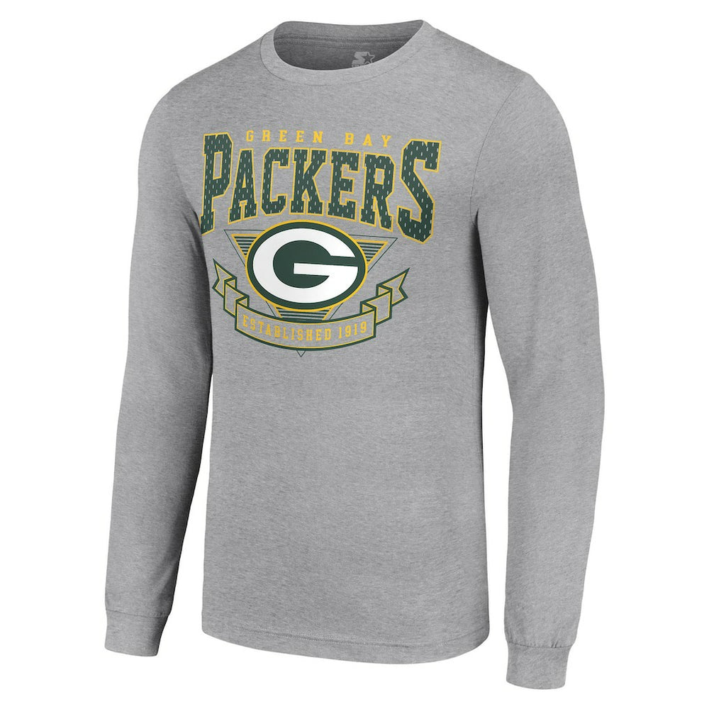 Green Bay Packers Starter '80s Inspired Team Logo Long Sleeve T-Shirt - Heather Gray - NFL
