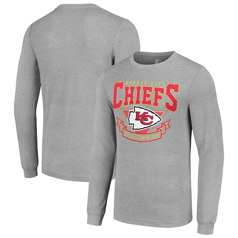Kansas City Chiefs Starter '80s Inspired Team Logo Long Sleeve T-Shirt - Heather Gray - NFL
