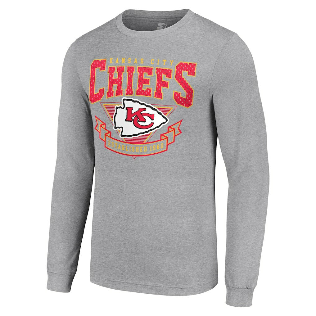 Kansas City Chiefs Starter '80s Inspired Team Logo Long Sleeve T-Shirt - Heather Gray - NFL