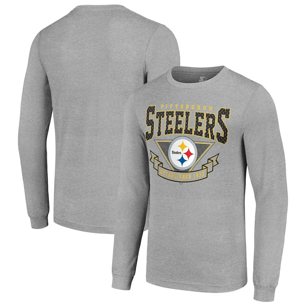 Pittsburgh Steelers Starter '80s Inspired Team Logo Long Sleeve T-Shirt - Heather Gray - NFL