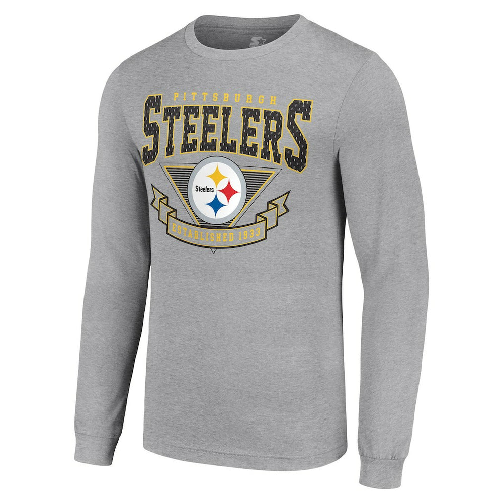 Pittsburgh Steelers Starter '80s Inspired Team Logo Long Sleeve T-Shirt - Heather Gray - NFL