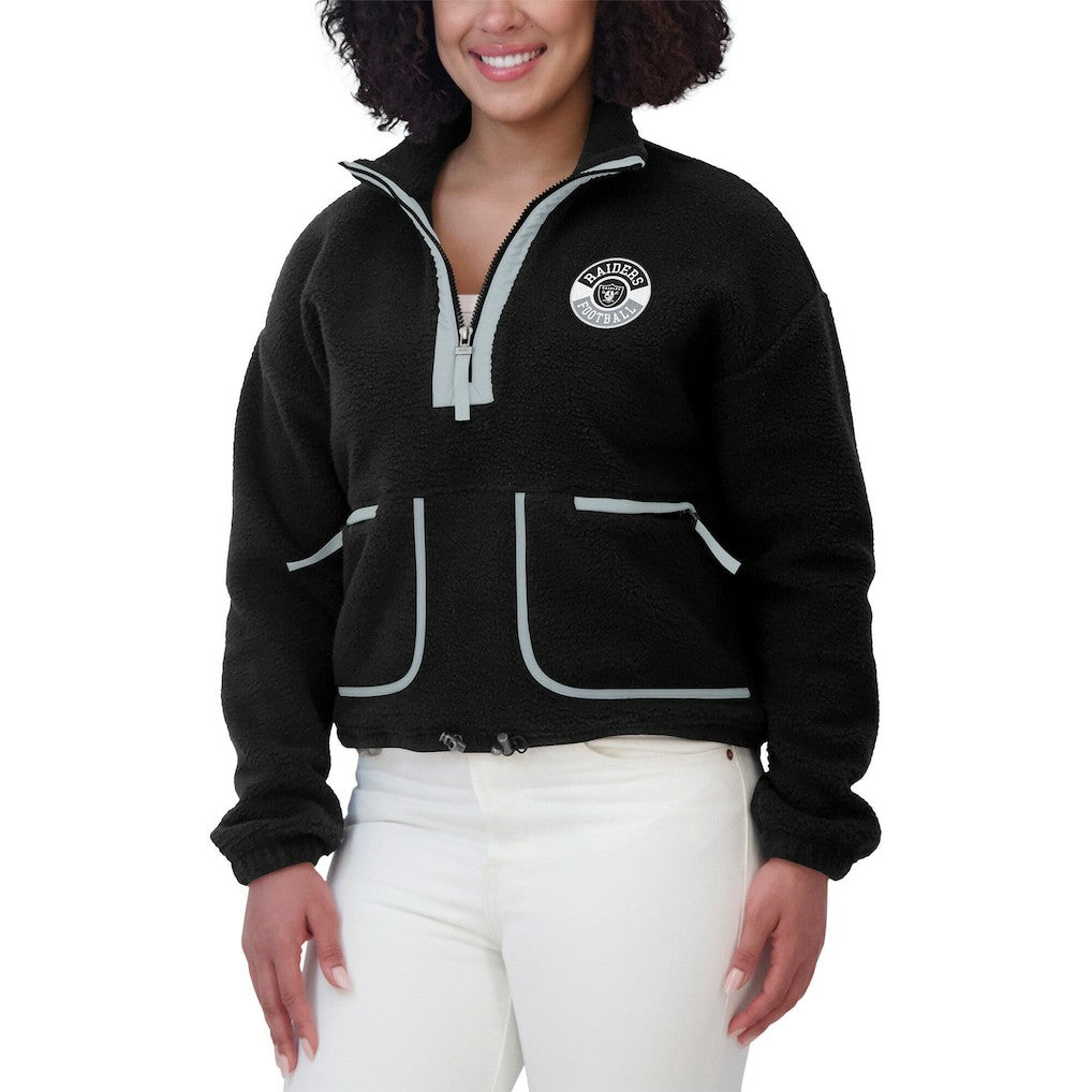 Las Vegas Raiders WEAR by Erin Andrews Women's Polar Fleece Half-Zip Jacket - Black - NFL