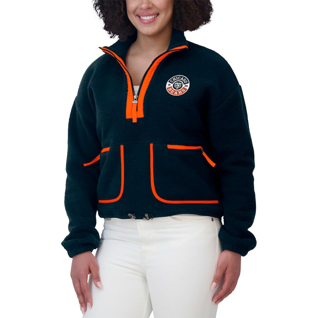 Chicago Bears WEAR by Erin Andrews Women's Polar Fleece Half-Zip Jacket - Navy - NFL
