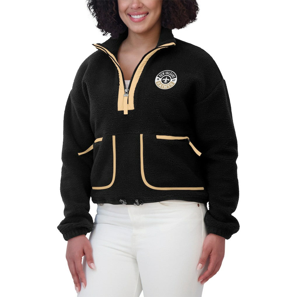 New Orleans Saints WEAR by Erin Andrews Women's Polar Fleece Half-Zip Jacket - Black - NFL