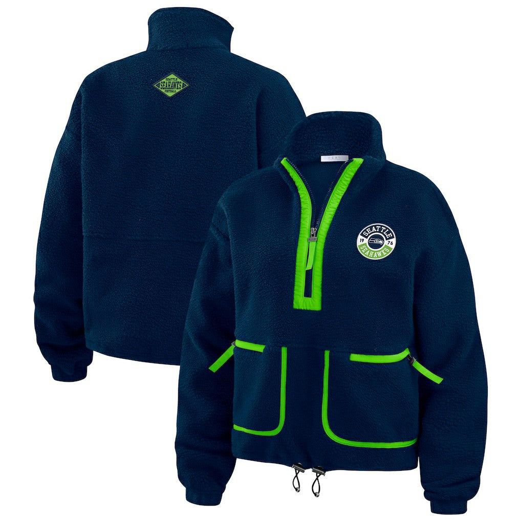 Seattle Seahawks WEAR by Erin Andrews Women's Polar Fleece Half-Zip Jacket - College Navy - NFL