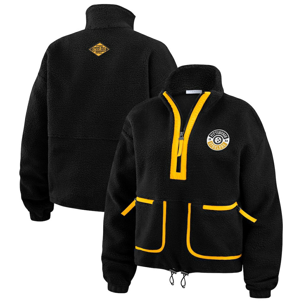 Pittsburgh Steelers WEAR by Erin Andrews Women's Polar Fleece Half-Zip Jacket - Black - NFL