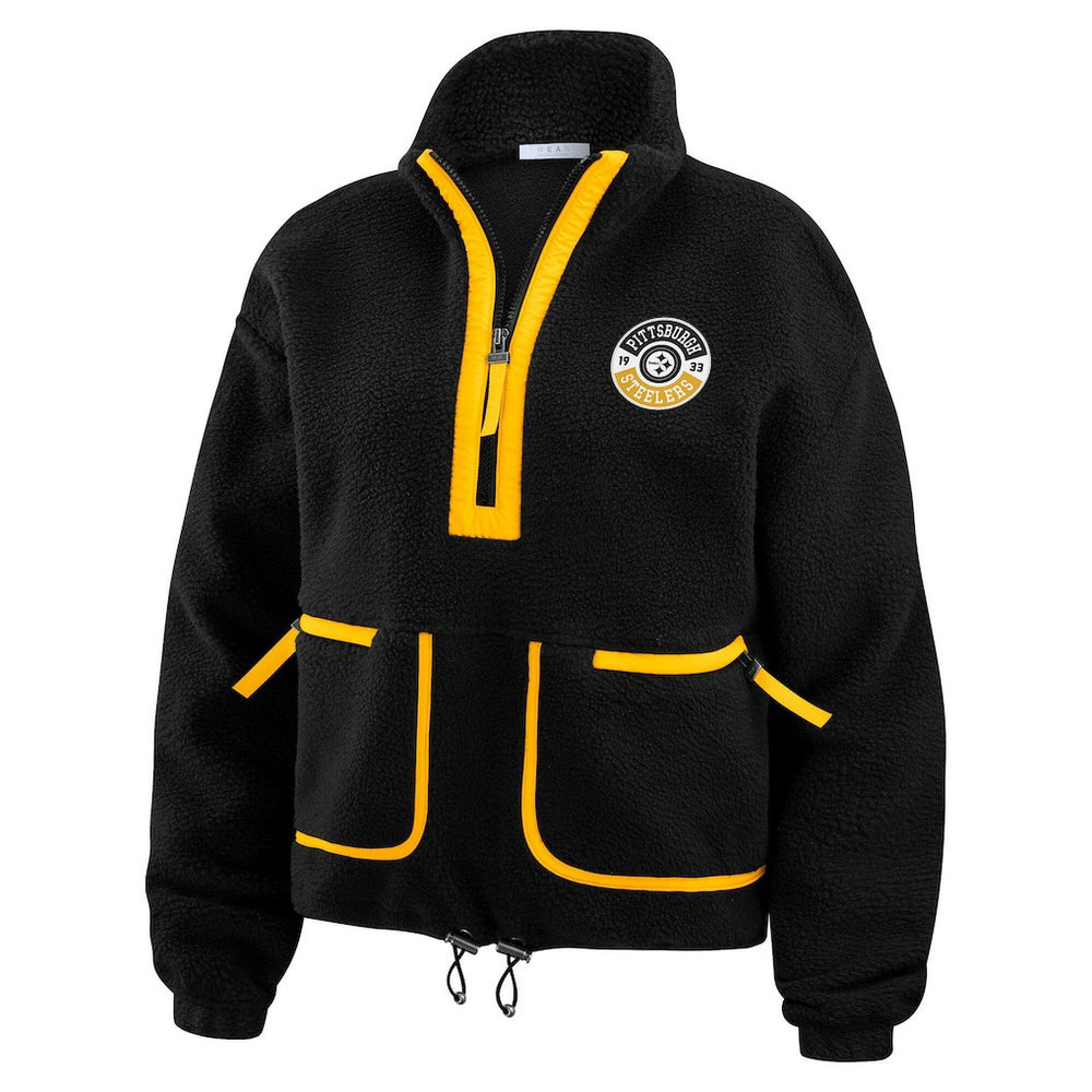 Pittsburgh Steelers WEAR by Erin Andrews Women's Polar Fleece Half-Zip Jacket - Black - NFL