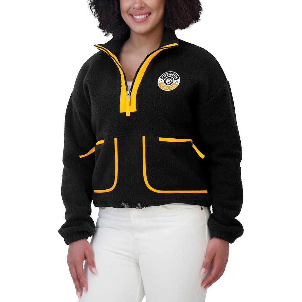 Pittsburgh Steelers WEAR by Erin Andrews Women's Polar Fleece Half-Zip Jacket - Black - NFL