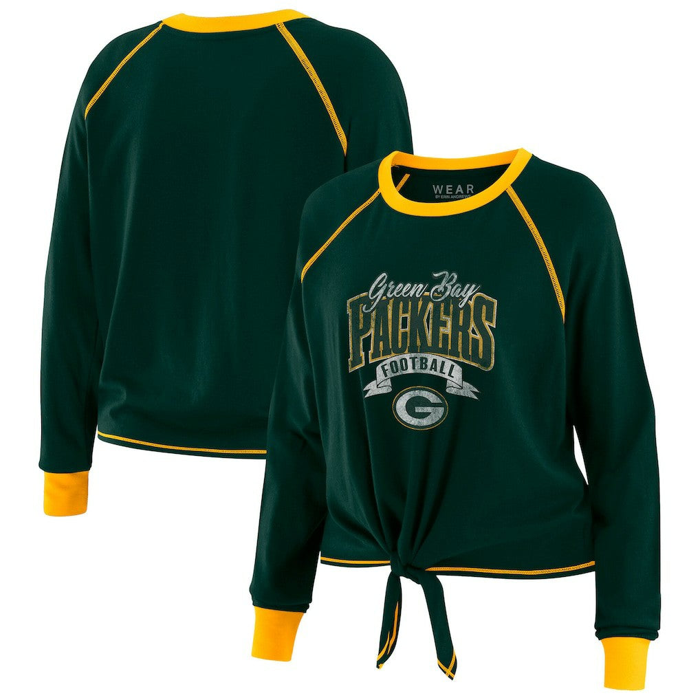 Green Bay Packers WEAR by Erin Andrews Women's Tie-Front Long Sleeve Top - Green/Gold - NFL