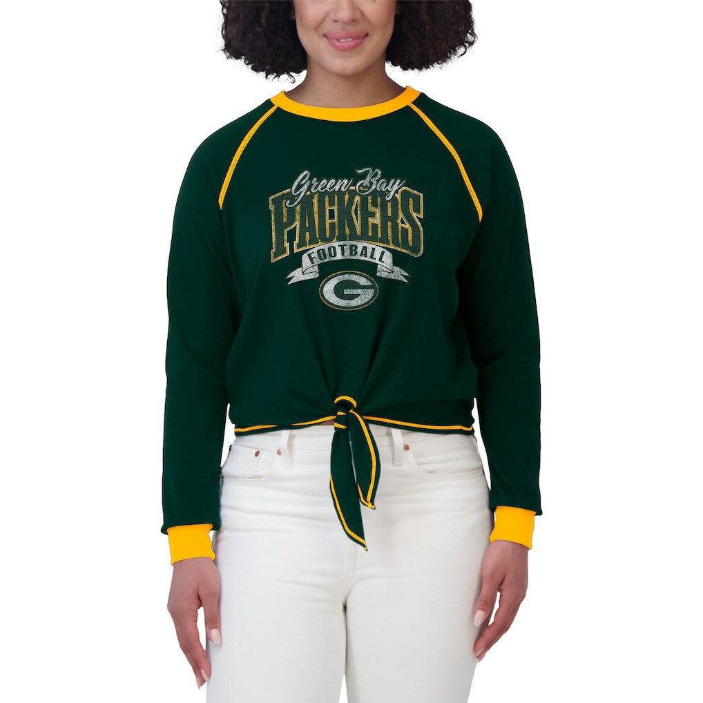 Green Bay Packers WEAR by Erin Andrews Women's Tie-Front Long Sleeve Top - Green/Gold - NFL