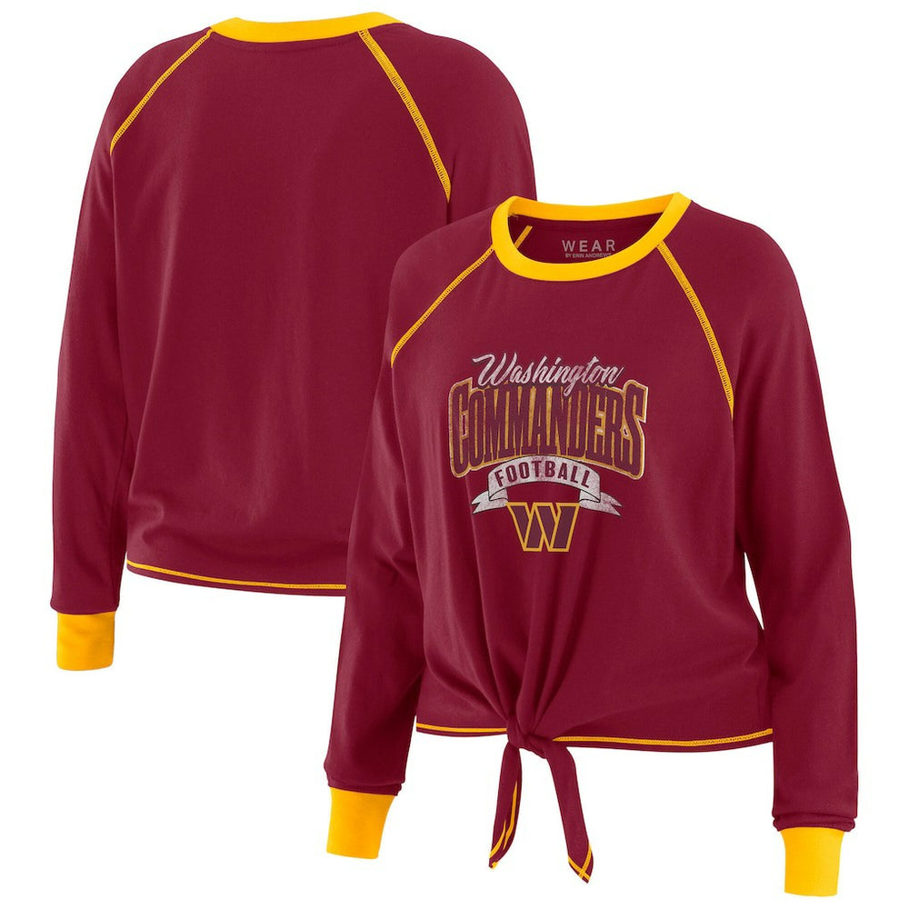 Washington Commanders WEAR by Erin Andrews Women's Tie-Front Long Sleeve Top - Burgundy/Gold - NFL