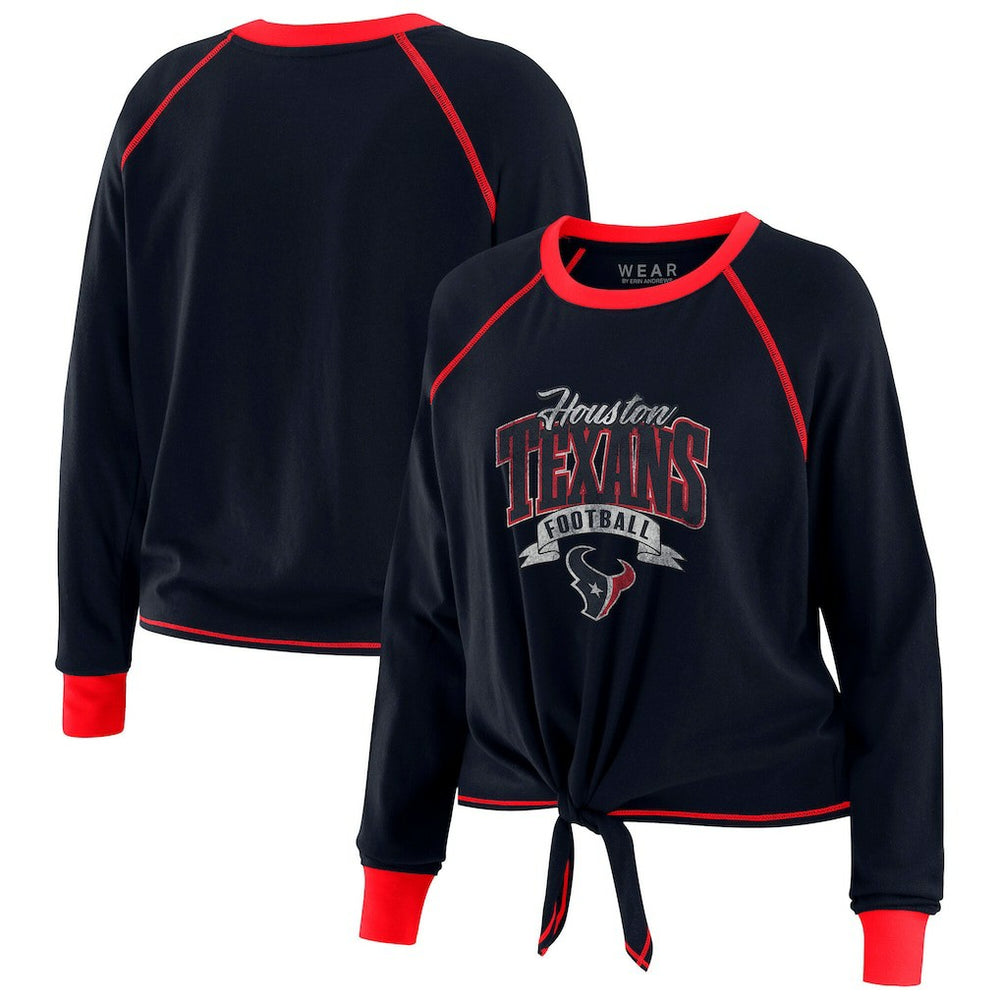 Houston Texans WEAR by Erin Andrews Women's Tie-Front Long Sleeve Top - Navy/Red - NFL