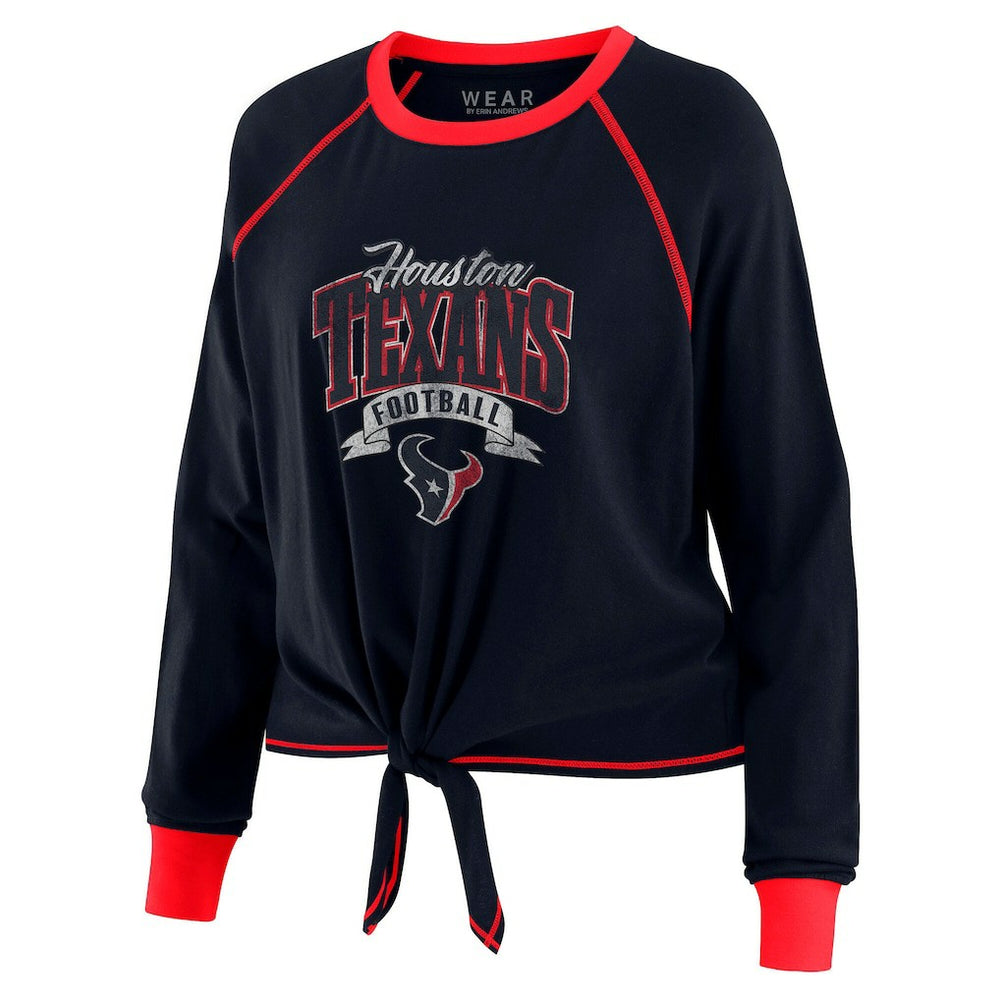 Houston Texans WEAR by Erin Andrews Women's Tie-Front Long Sleeve Top - Navy/Red - NFL