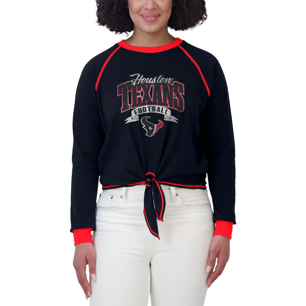 Houston Texans WEAR by Erin Andrews Women's Tie-Front Long Sleeve Top - Navy/Red - NFL