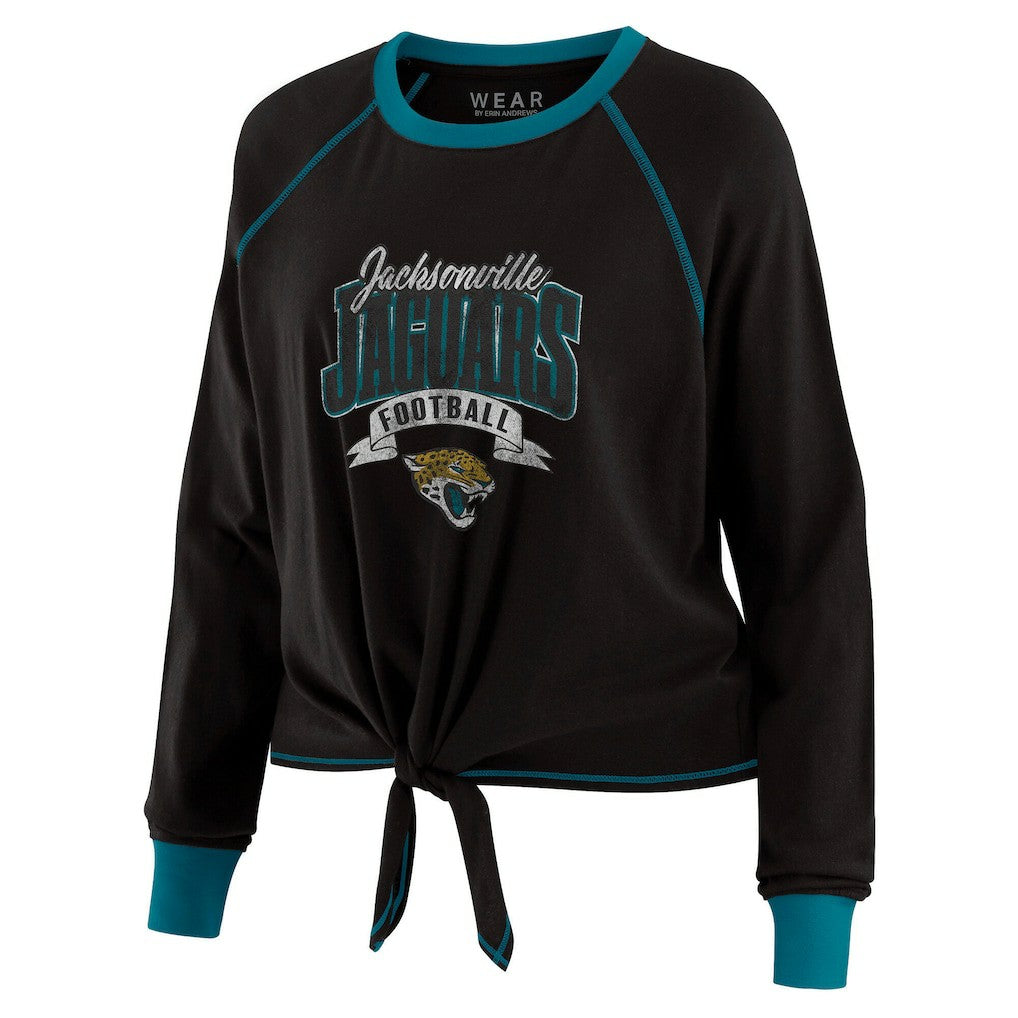 Jacksonville Jaguars WEAR by Erin Andrews Women's Tie-Front Long Sleeve Top - Black/Teal - NFL
