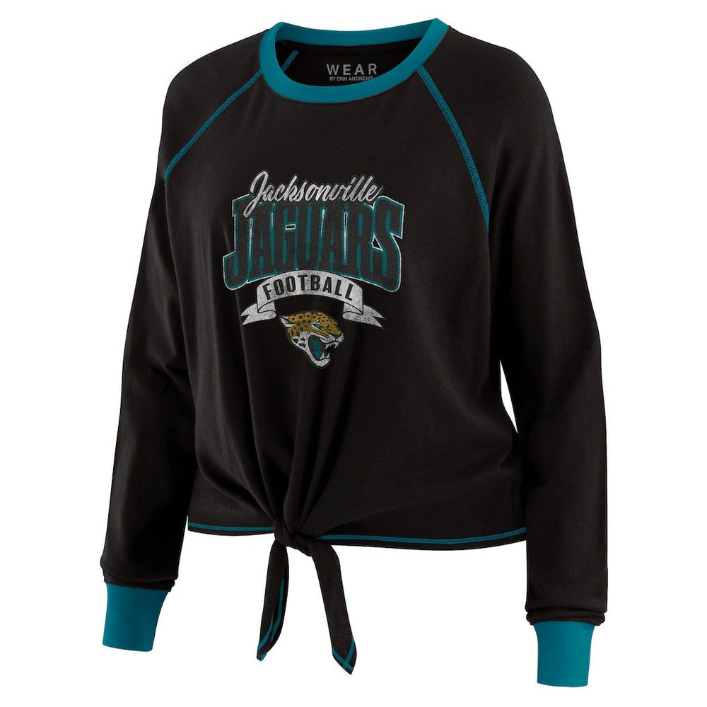 Jacksonville Jaguars WEAR by Erin Andrews Women's Tie-Front Long Sleeve Top - Black/Teal - NFL