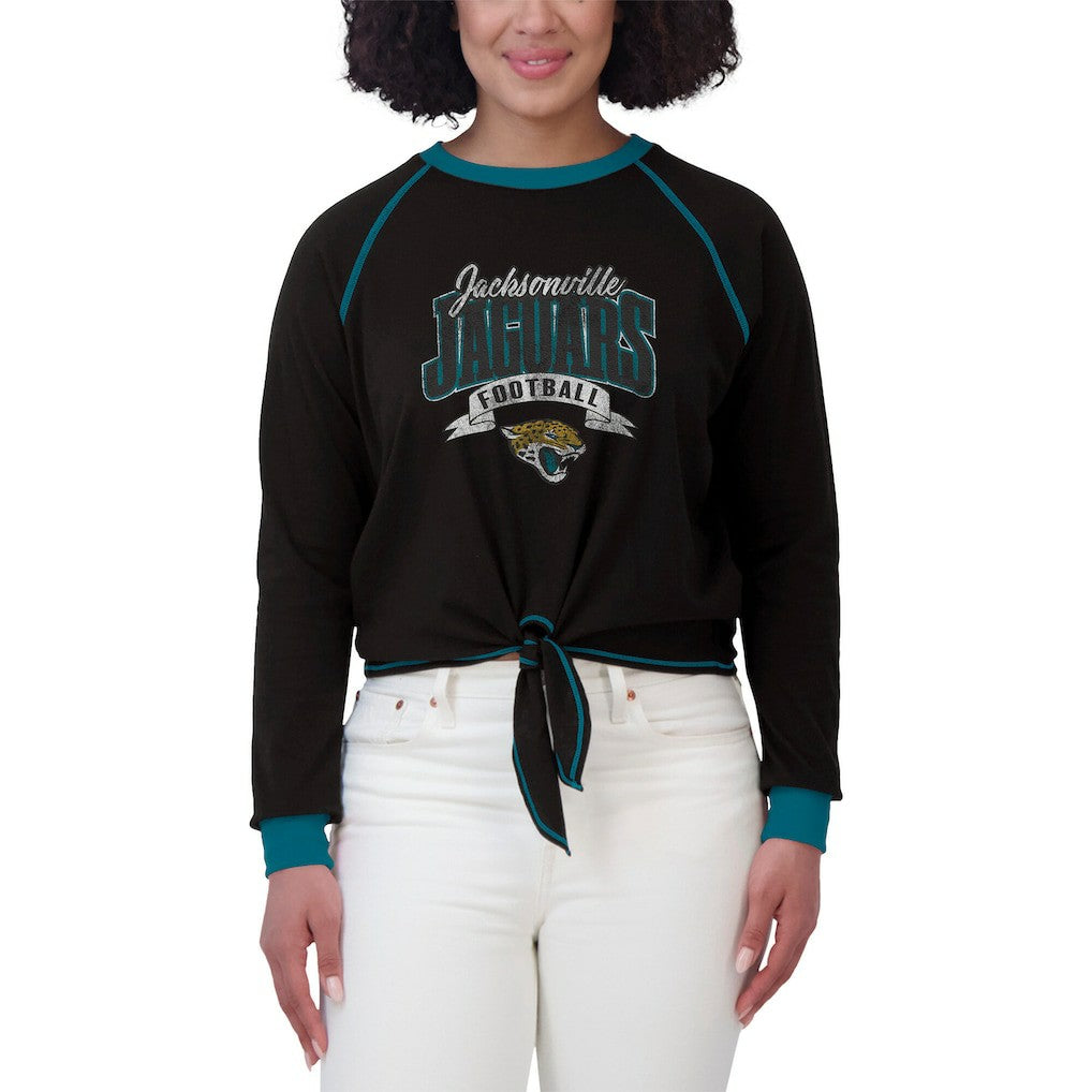 Jacksonville Jaguars WEAR by Erin Andrews Women's Tie-Front Long Sleeve Top - Black/Teal - NFL