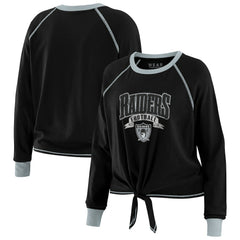 Las Vegas Raiders WEAR by Erin Andrews Women's Tie-Front Long Sleeve Top - Black/Gray - NFL