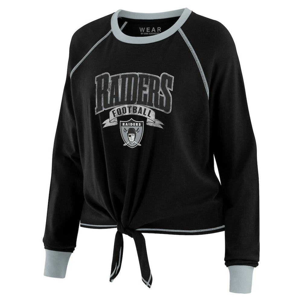Las Vegas Raiders WEAR by Erin Andrews Women's Tie-Front Long Sleeve Top - Black/Gray - NFL