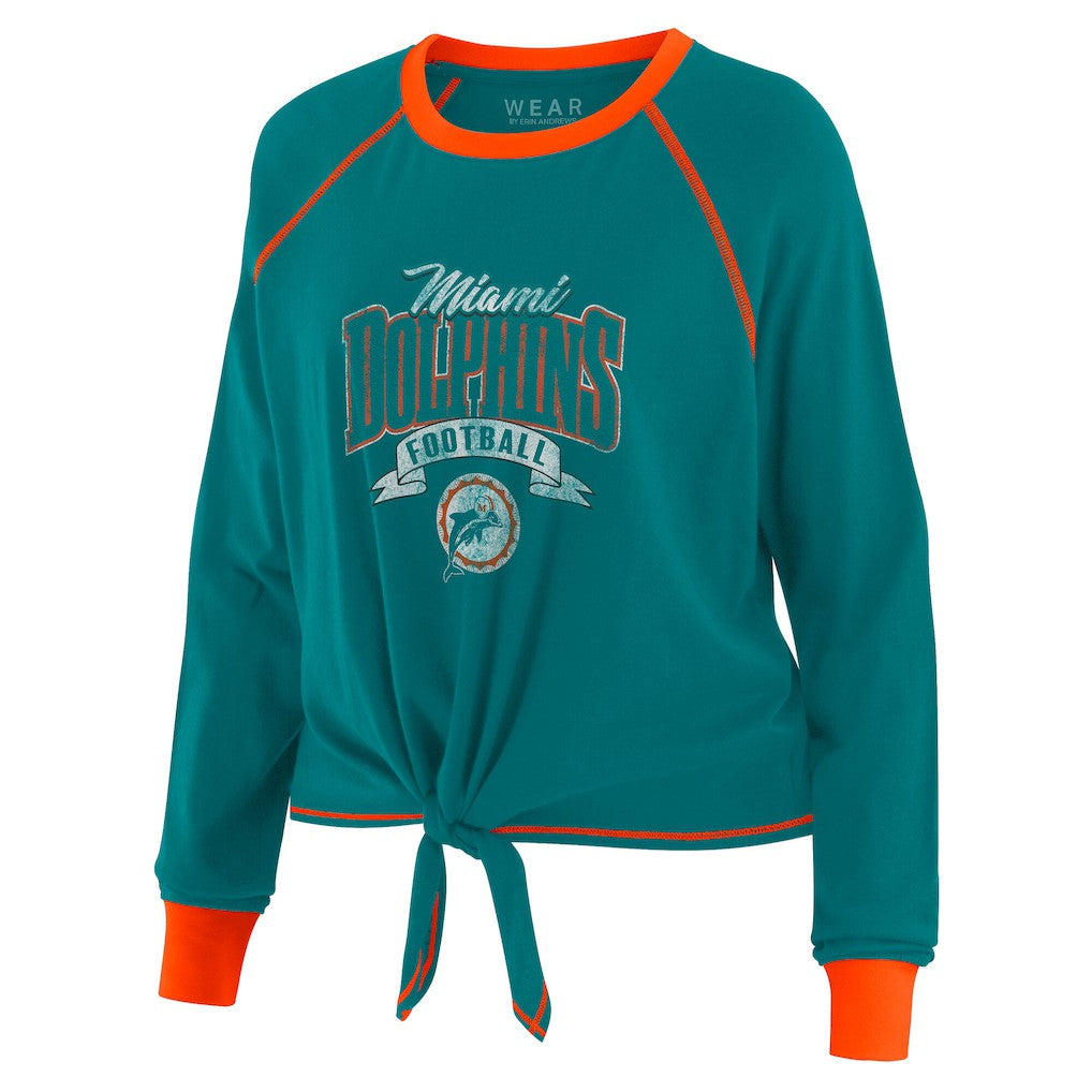 Miami Dolphins WEAR by Erin Andrews Women's Tie-Front Long Sleeve Top - Aqua/Orange - NFL