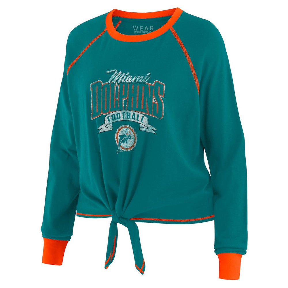 Miami Dolphins WEAR by Erin Andrews Women's Tie-Front Long Sleeve Top - Aqua/Orange - NFL