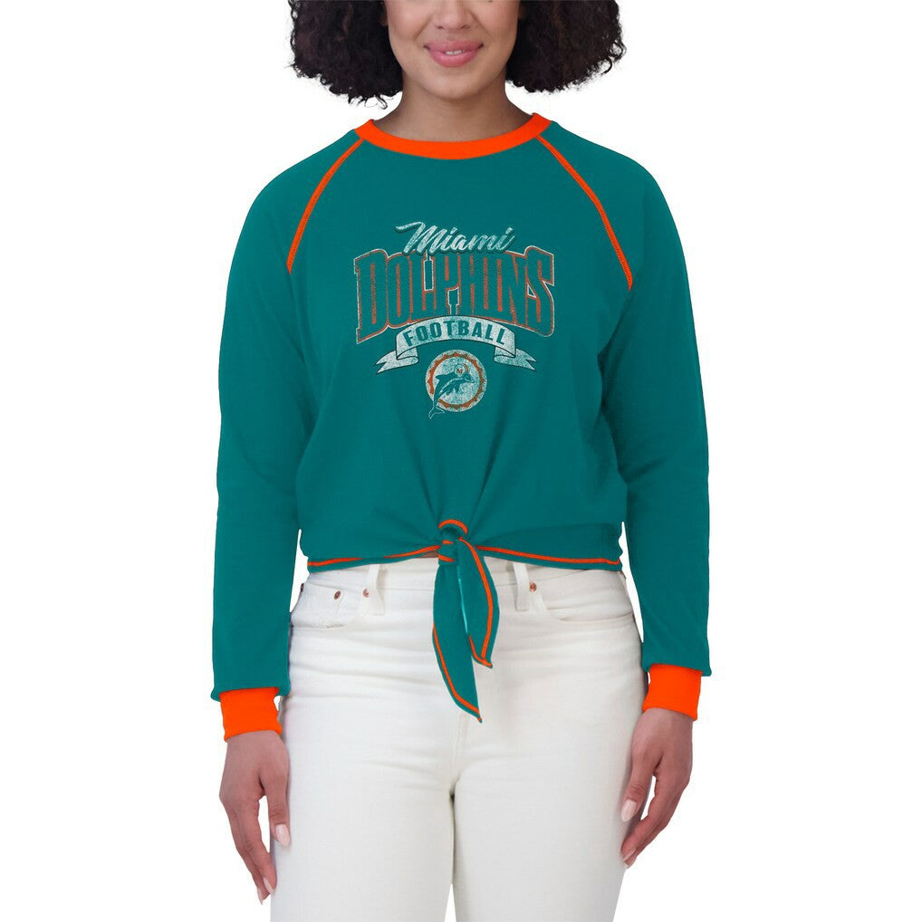 Miami Dolphins WEAR by Erin Andrews Women's Tie-Front Long Sleeve Top - Aqua/Orange - NFL