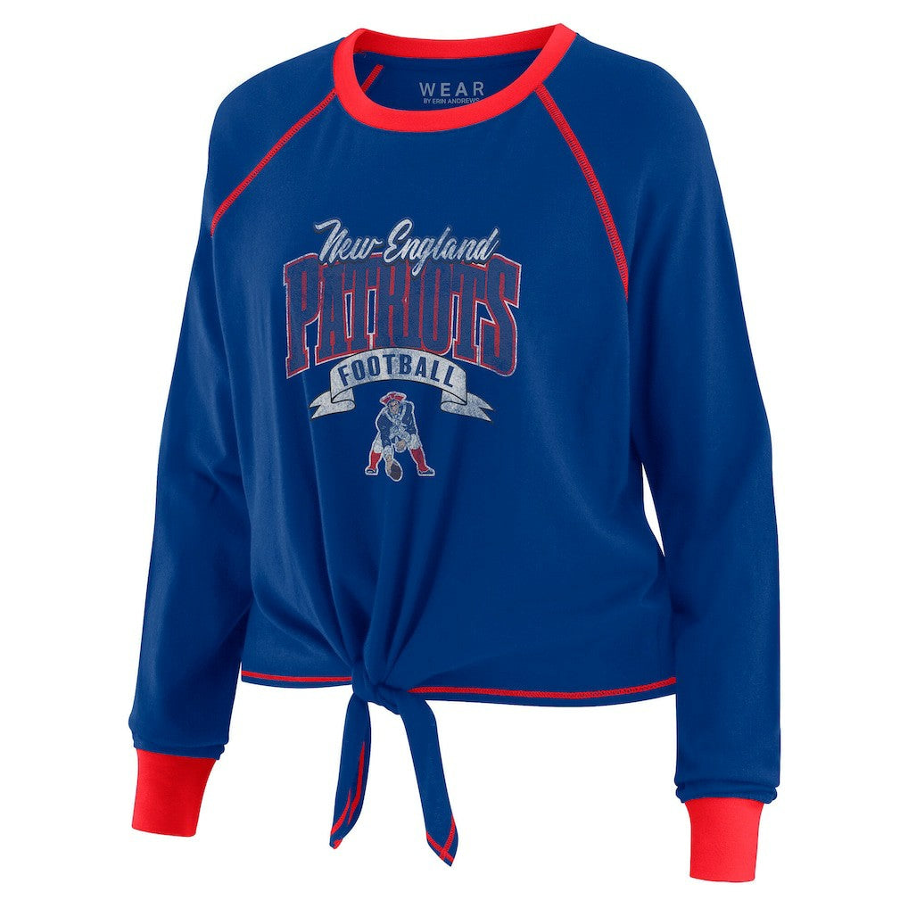 New England Patriots WEAR by Erin Andrews Women's Tie-Front Long Sleeve Top - Royal/Red - NFL