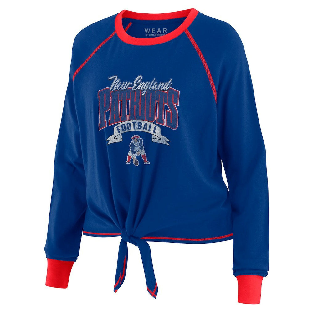 New England Patriots WEAR by Erin Andrews Women's Tie-Front Long Sleeve Top - Royal/Red - NFL