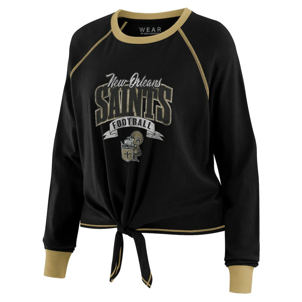New Orleans Saints WEAR by Erin Andrews Women's Tie-Front Long Sleeve Top - Black/Gold - NFL