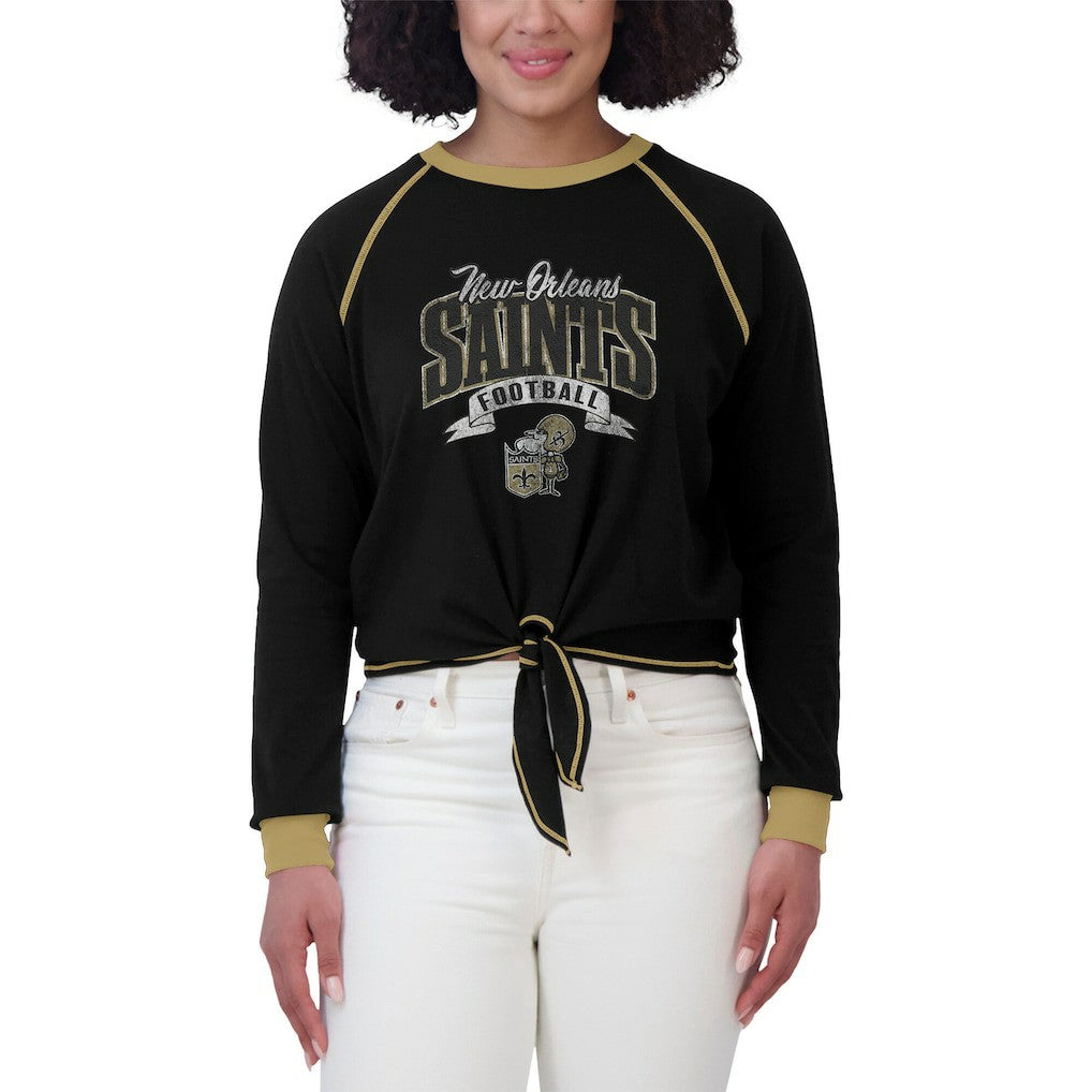 New Orleans Saints WEAR by Erin Andrews Women's Tie-Front Long Sleeve Top - Black/Gold - NFL