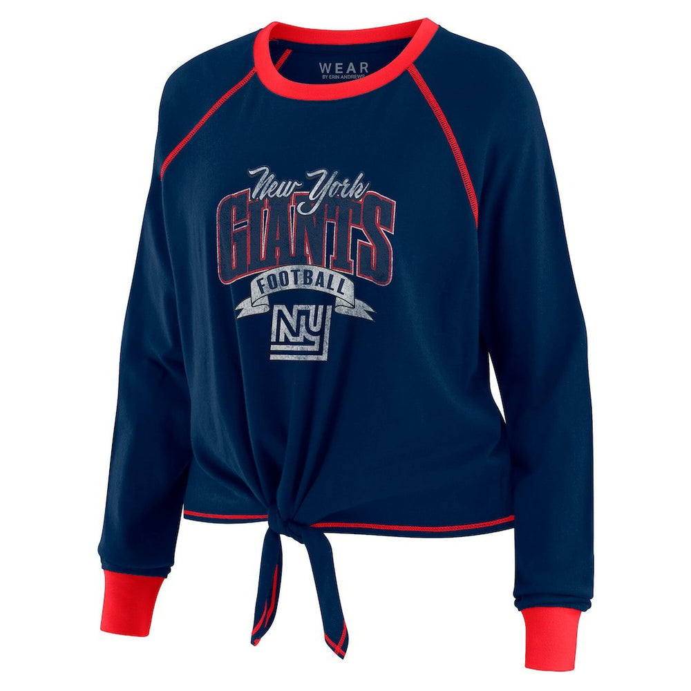 New York Giants WEAR by Erin Andrews Women's Tie-Front Long Sleeve Top - Navy/Red - NFL