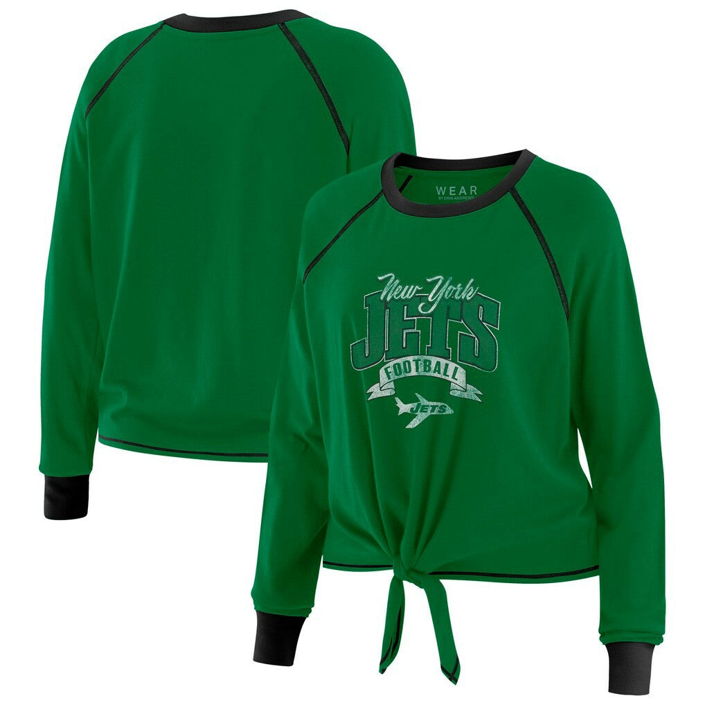 New York Jets WEAR by Erin Andrews Women's Tie-Front Long Sleeve Top - Green/Black - NFL
