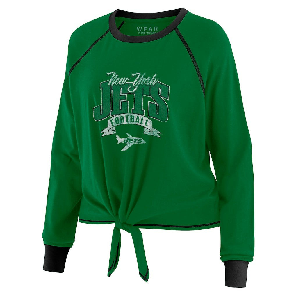 New York Jets WEAR by Erin Andrews Women's Tie-Front Long Sleeve Top - Green/Black - NFL