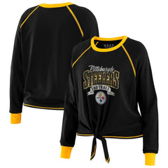 Pittsburgh Steelers WEAR by Erin Andrews Women's Tie-Front Long Sleeve Top - Black/Gold - NFL