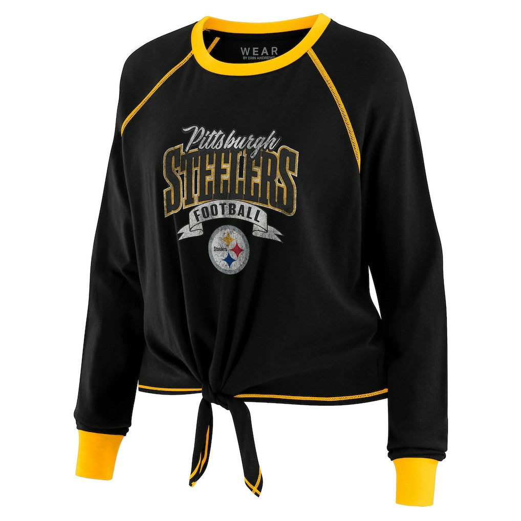 Pittsburgh Steelers WEAR by Erin Andrews Women's Tie-Front Long Sleeve Top - Black/Gold - NFL