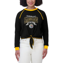 Pittsburgh Steelers WEAR by Erin Andrews Women's Tie-Front Long Sleeve Top - Black/Gold - NFL